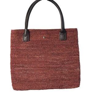 Helen Kaminski Rusty Brown Satchel Woven Raffia & Leather handles, OS